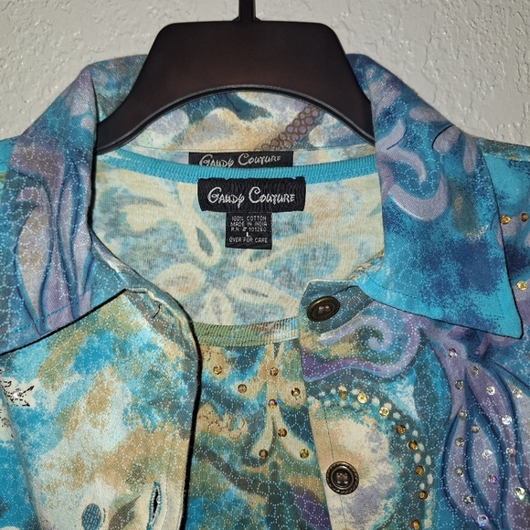 Candy Couture  Jean Jacket S & Shirt L Artsy Abstract Colorful Sequins - Picture 3 of 9
